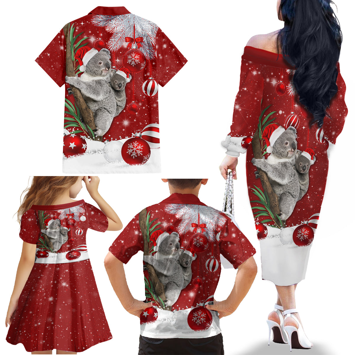 Australia Christmas Family Matching Off Shoulder Long Sleeve Dress and Hawaiian Shirt Santa Koala Ver02 - Wonder Print Shop