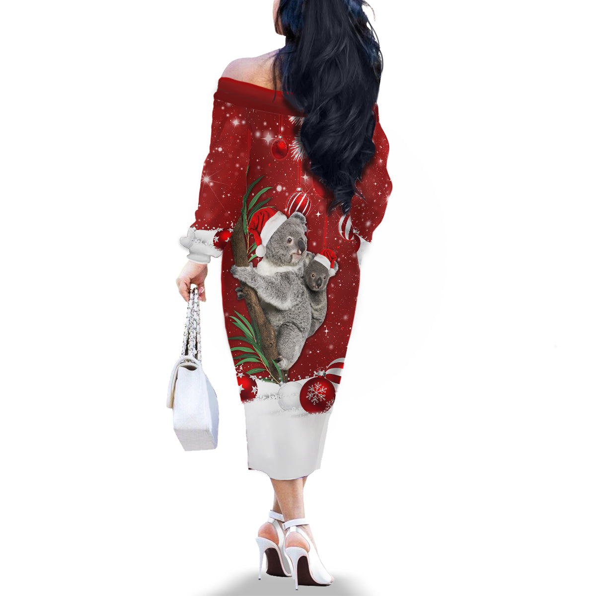 Australia Christmas Family Matching Off Shoulder Long Sleeve Dress and Hawaiian Shirt Santa Koala Ver02 - Wonder Print Shop