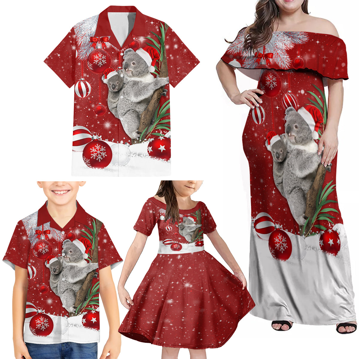 Australia Christmas Family Matching Off Shoulder Maxi Dress and Hawaiian Shirt Santa Koala Ver02 LT7 - Wonder Print Shop