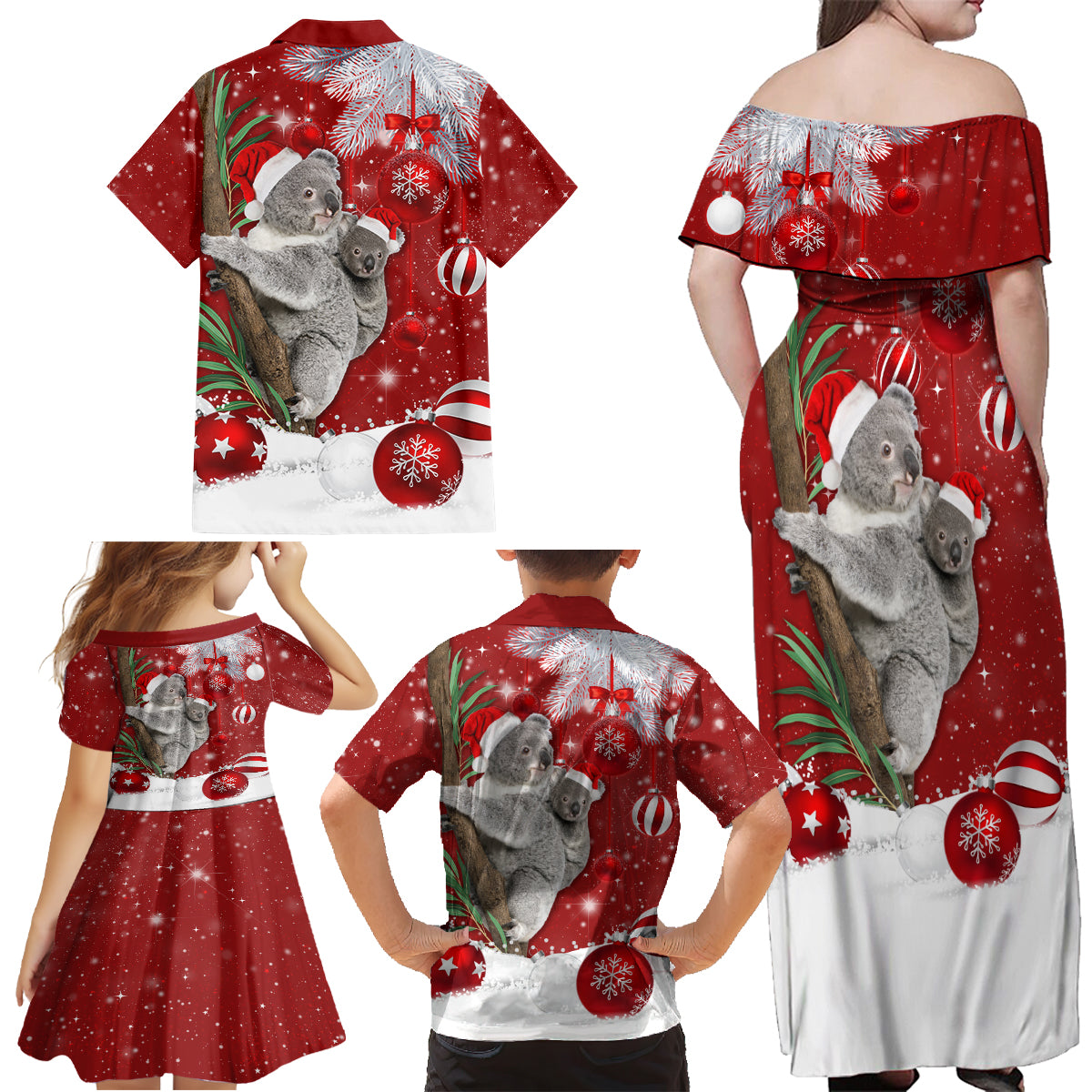 Australia Christmas Family Matching Off Shoulder Maxi Dress and Hawaiian Shirt Santa Koala Ver02 LT7 - Wonder Print Shop