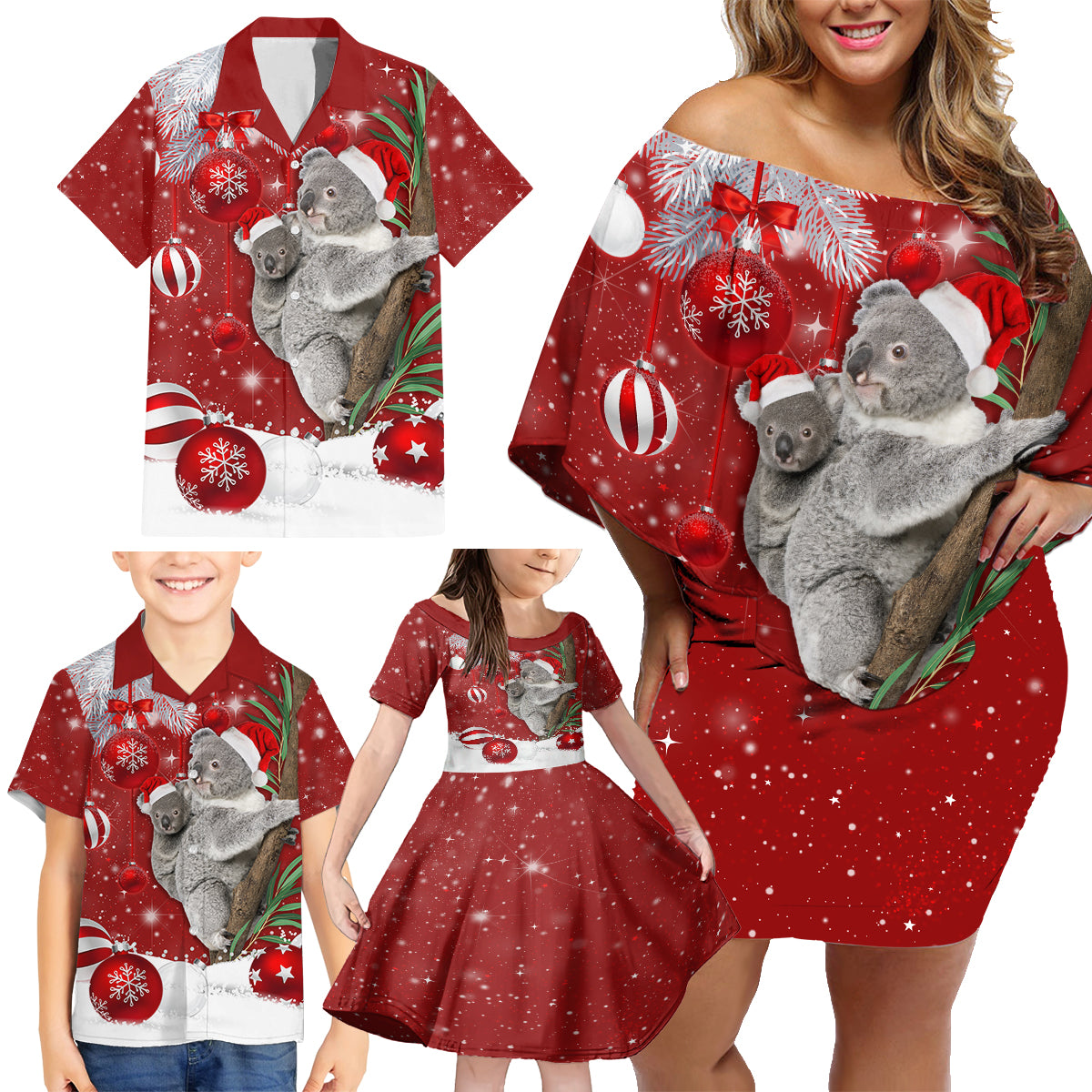 Australia Christmas Family Matching Off Shoulder Short Dress and Hawaiian Shirt Santa Koala Ver02 LT7 - Wonder Print Shop