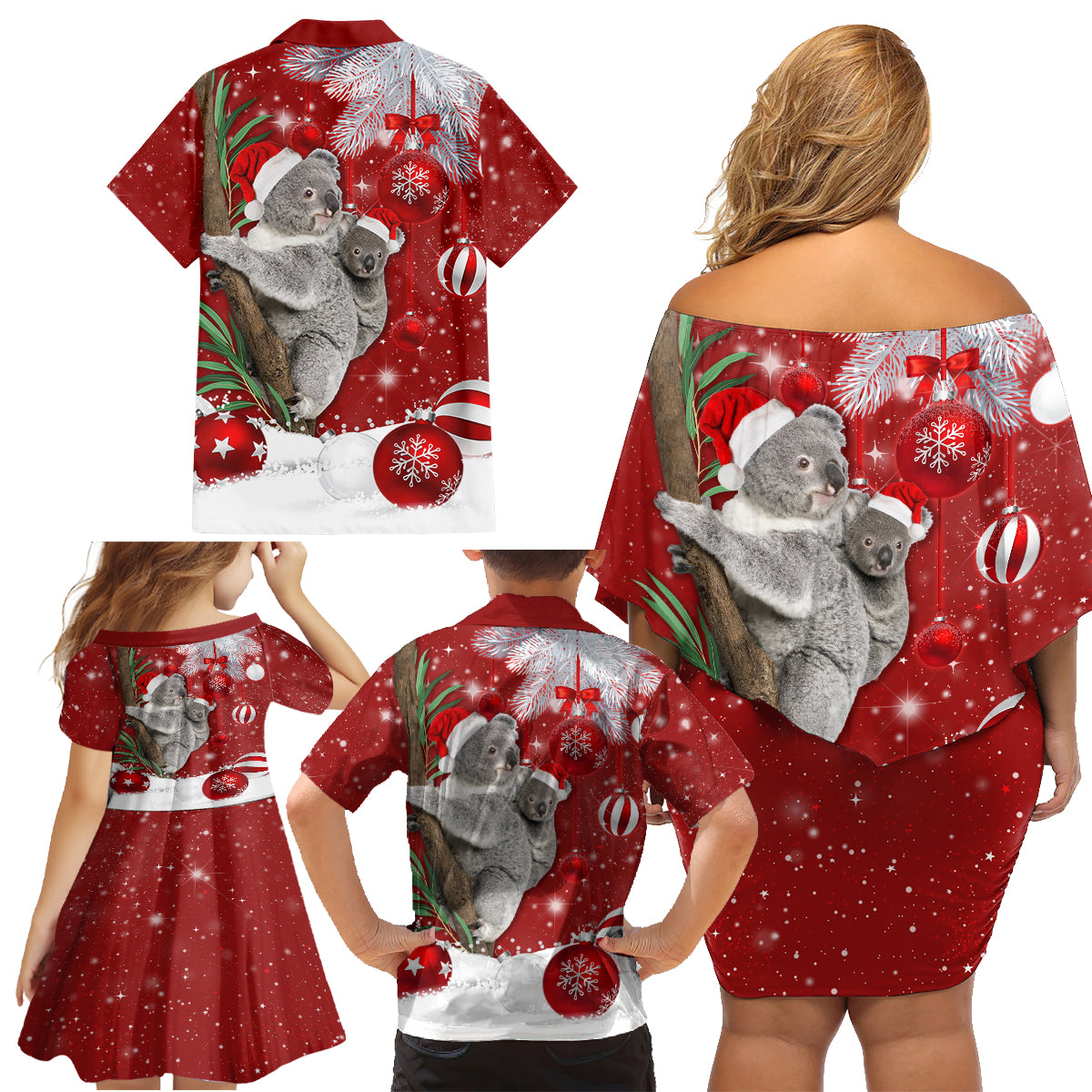Australia Christmas Family Matching Off Shoulder Short Dress and Hawaiian Shirt Santa Koala Ver02 LT7 - Wonder Print Shop