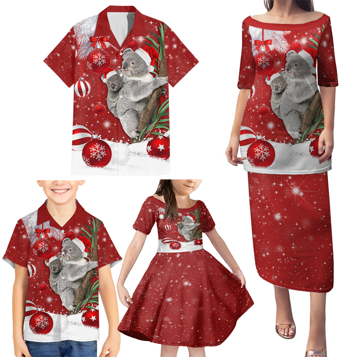 Australia Christmas Family Matching Puletasi Dress and Hawaiian Shirt Santa Koala Ver02 - Wonder Print Shop