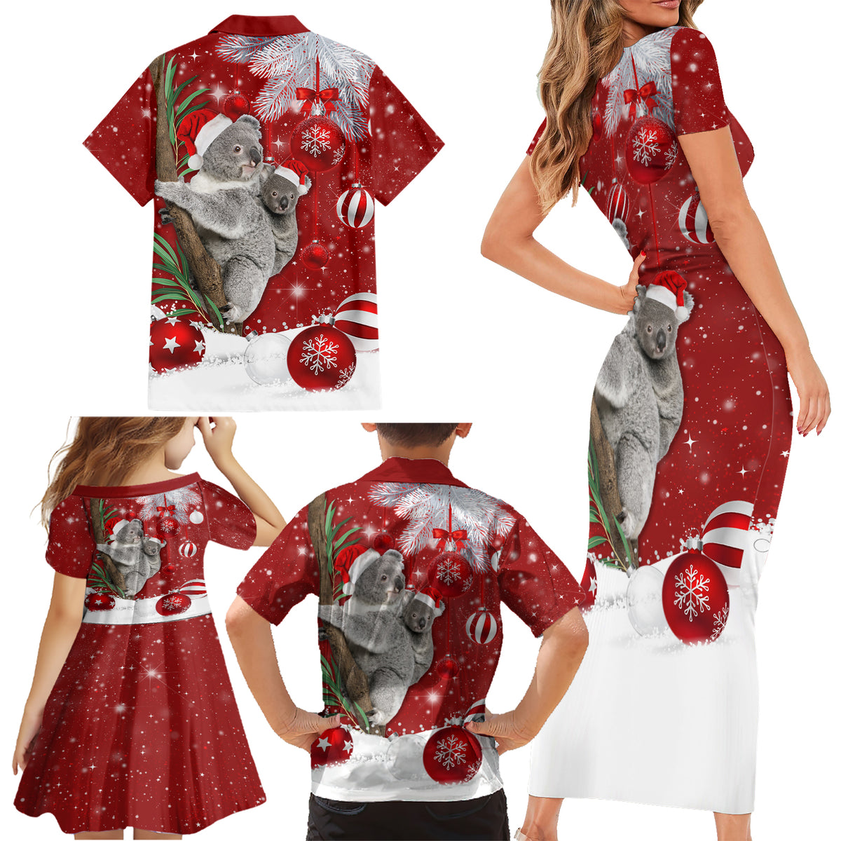 Australia Christmas Family Matching Short Sleeve Bodycon Dress and Hawaiian Shirt Santa Koala Ver02 - Wonder Print Shop