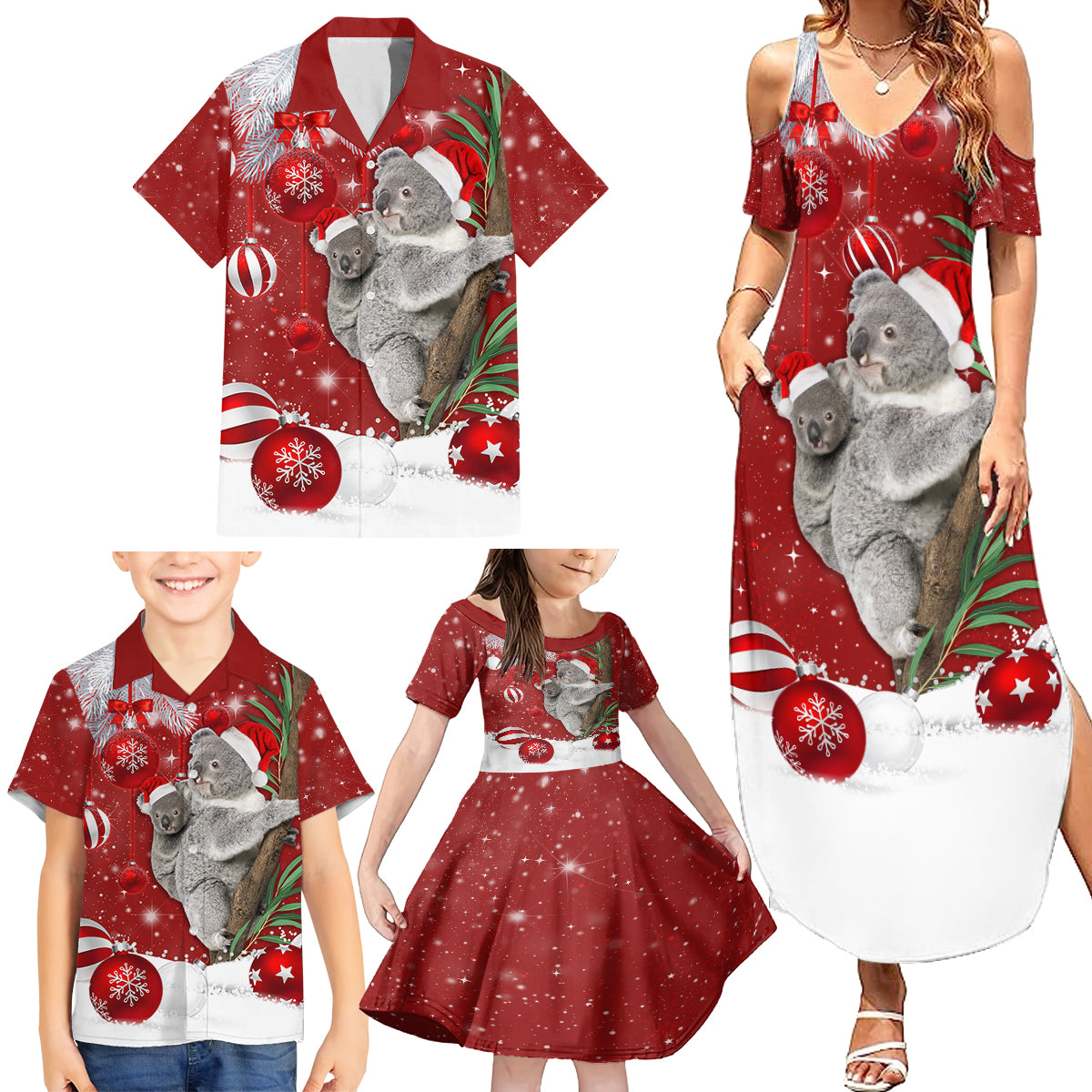 Australia Christmas Family Matching Summer Maxi Dress and Hawaiian Shirt Santa Koala Ver02 - Wonder Print Shop