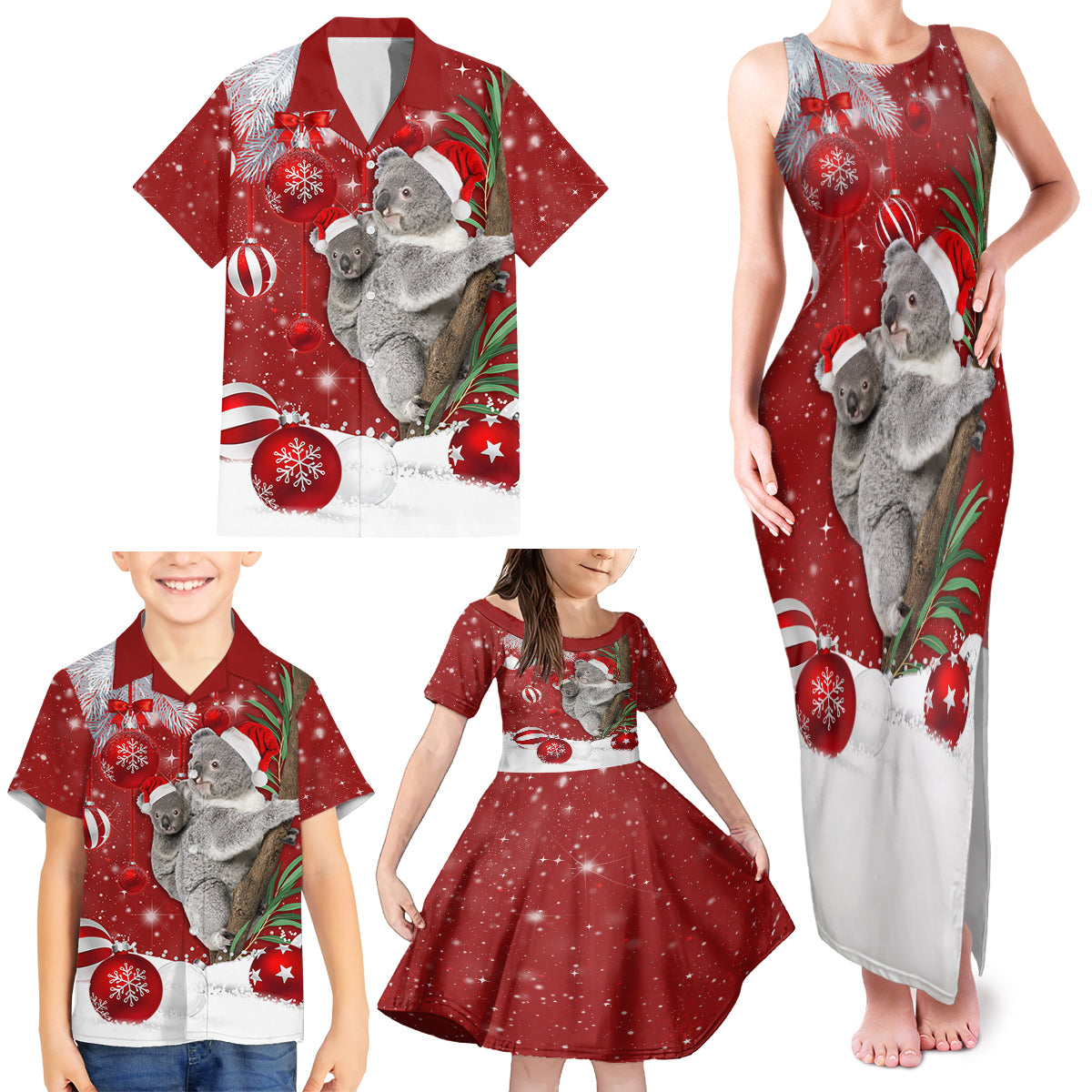 Australia Christmas Family Matching Tank Maxi Dress and Hawaiian Shirt Santa Koala Ver02 - Wonder Print Shop