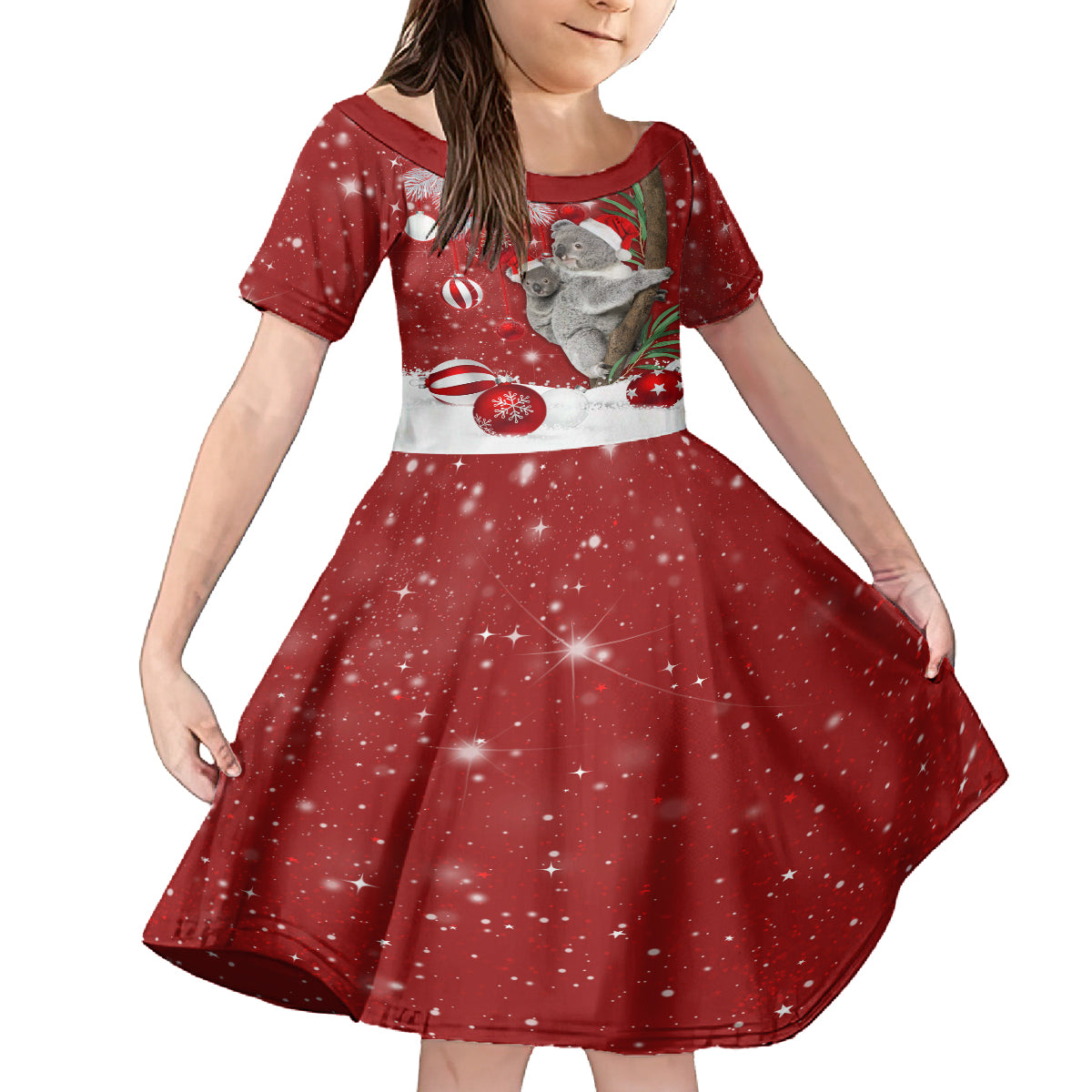 Australia Christmas Kid Short Sleeve Dress Santa Koala Ver02 - Wonder Print Shop