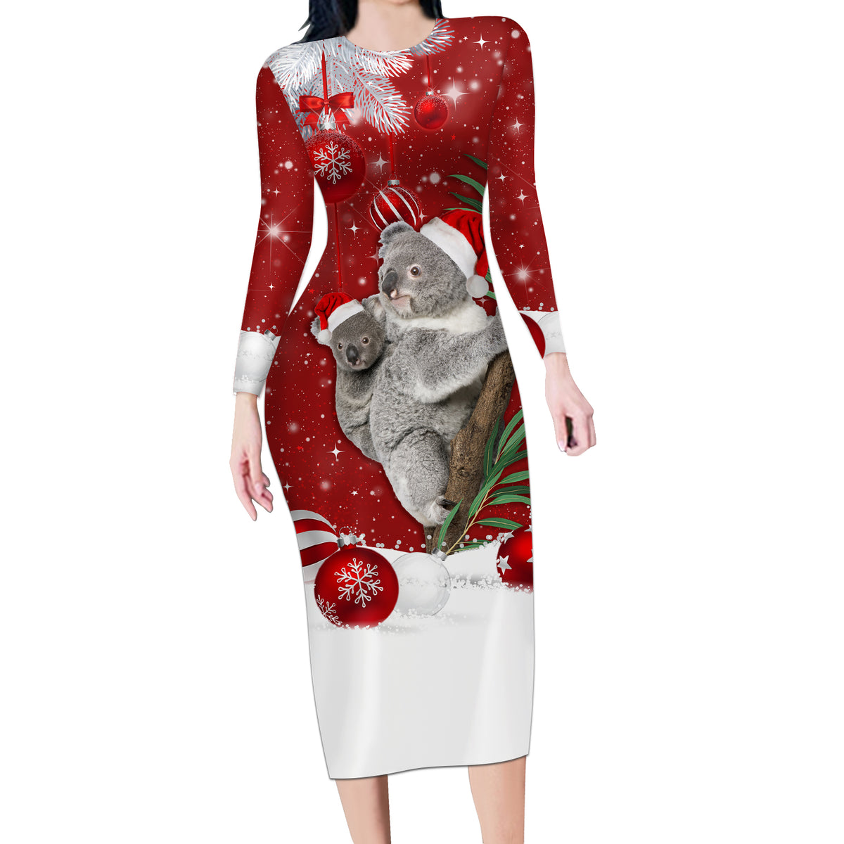 Australia Christmas Long Sleeve Bodycon Dress Santa Koala Ver02 - Wonder Print Shop