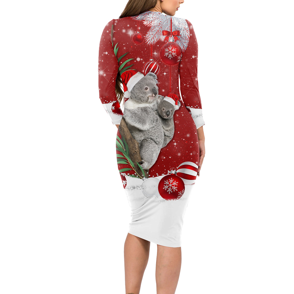 Australia Christmas Long Sleeve Bodycon Dress Santa Koala Ver02 - Wonder Print Shop