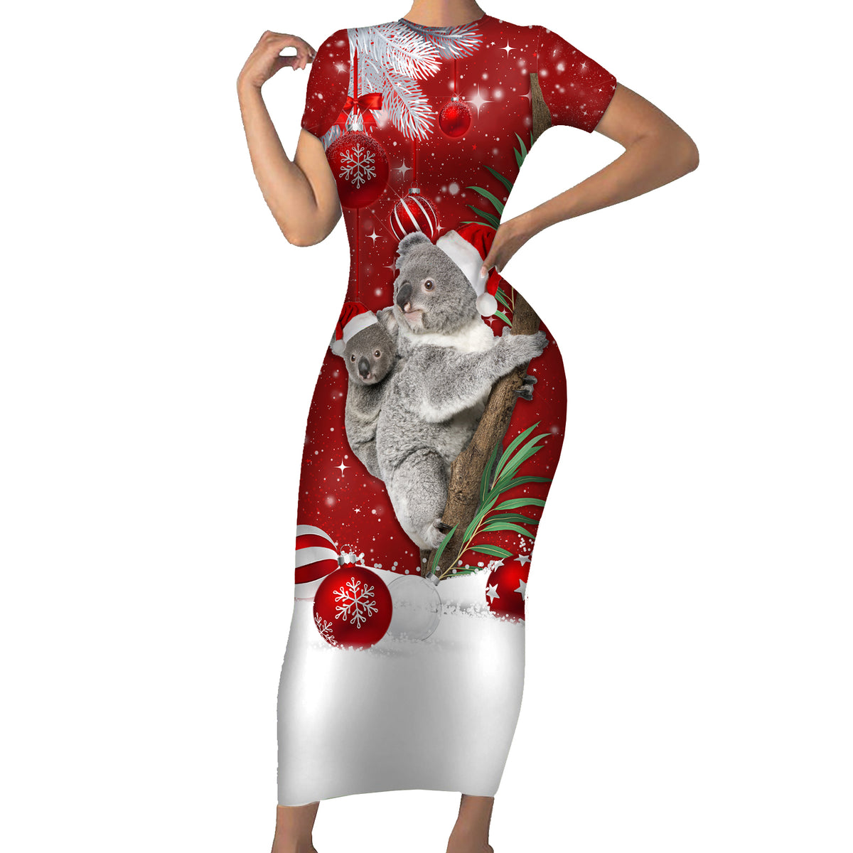 Australia Christmas Short Sleeve Bodycon Dress Santa Koala Ver02 - Wonder Print Shop