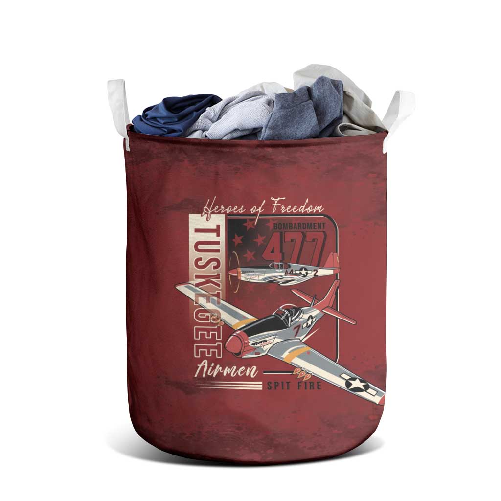 Tuskegee Airmen Spit Fire 477th Laundry Basket Crimson Grunge - Wonder Print Shop