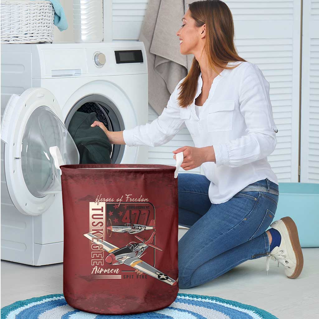 Tuskegee Airmen Spit Fire 477th Laundry Basket Crimson Grunge - Wonder Print Shop