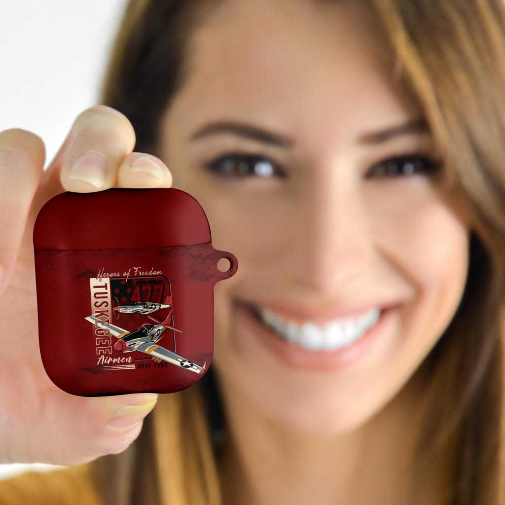 Tuskegee Airmen Spit Fire 477th AirPods Case Crimson Grunge - Wonder Print Shop