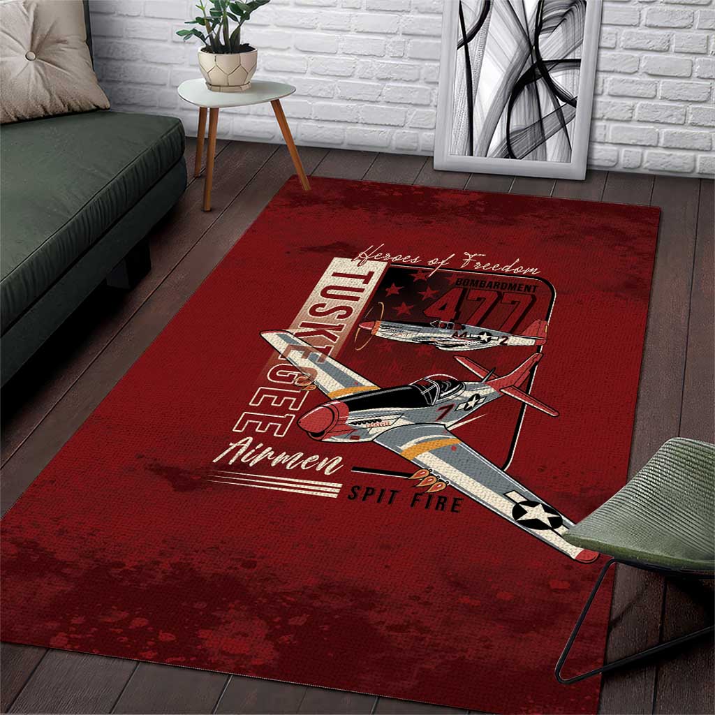 Tuskegee Airmen Spit Fire 477th Area Rug Crimson Grunge - Wonder Print Shop