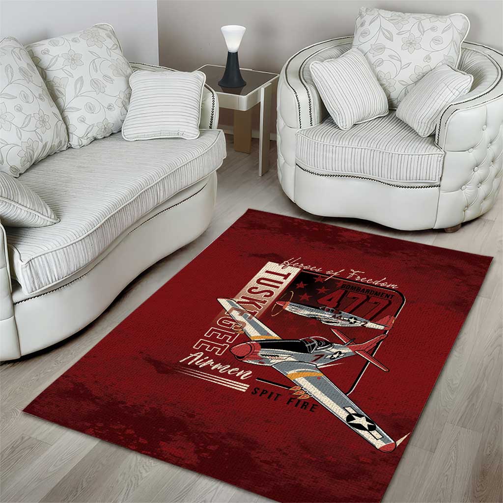 Tuskegee Airmen Spit Fire 477th Area Rug Crimson Grunge - Wonder Print Shop