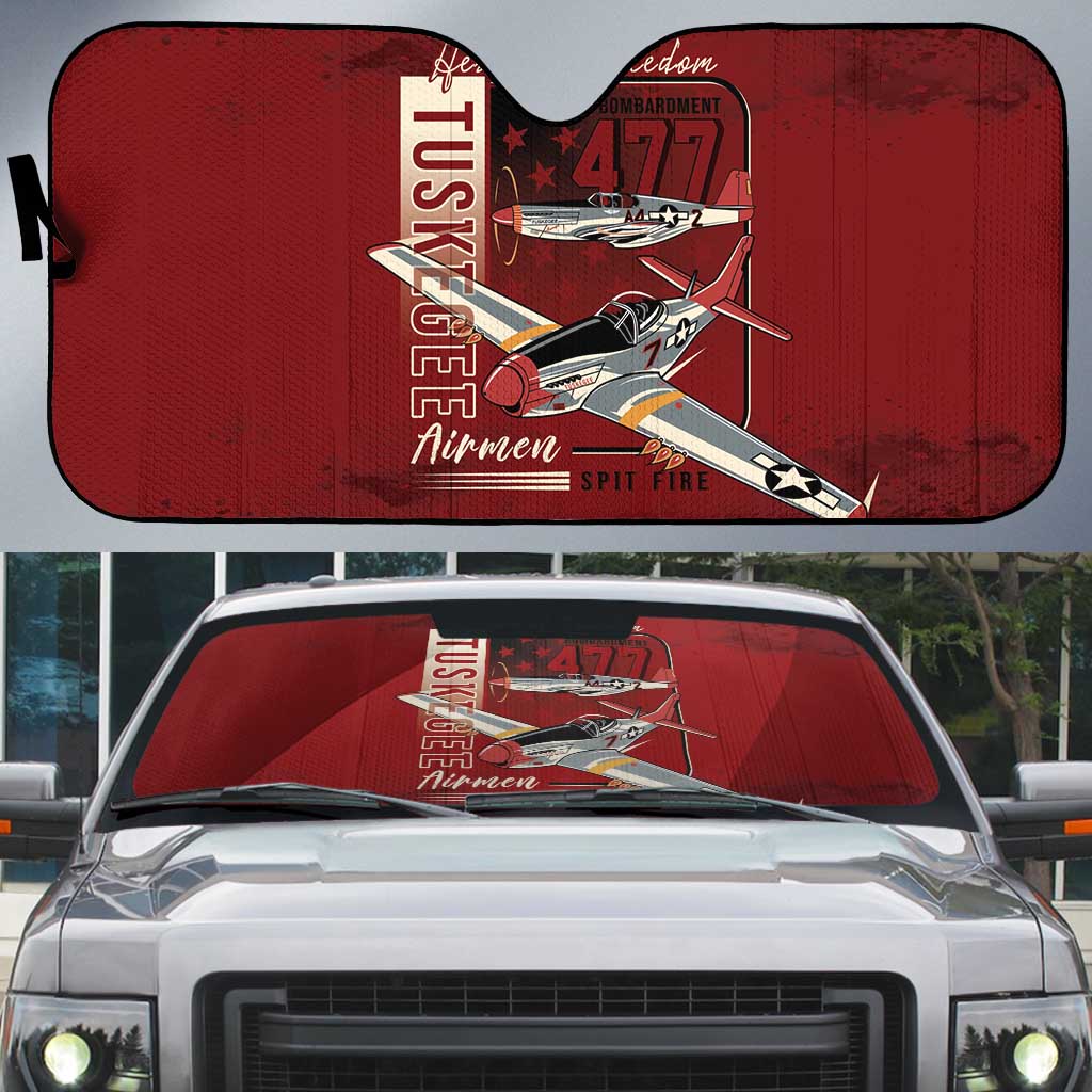 Tuskegee Airmen Spit Fire 477th Auto Sun Shade Crimson Grunge - Wonder Print Shop