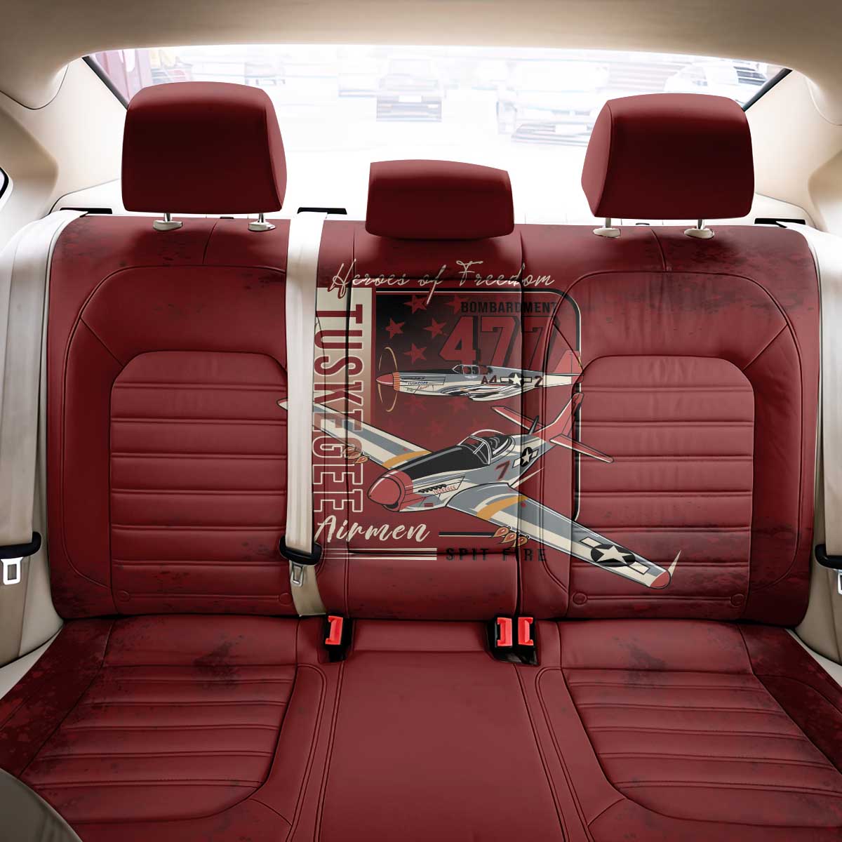 Tuskegee Airmen Spit Fire 477th Back Car Seat Cover Crimson Grunge - Wonder Print Shop