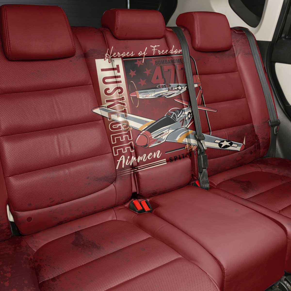 Tuskegee Airmen Spit Fire 477th Back Car Seat Cover Crimson Grunge - Wonder Print Shop