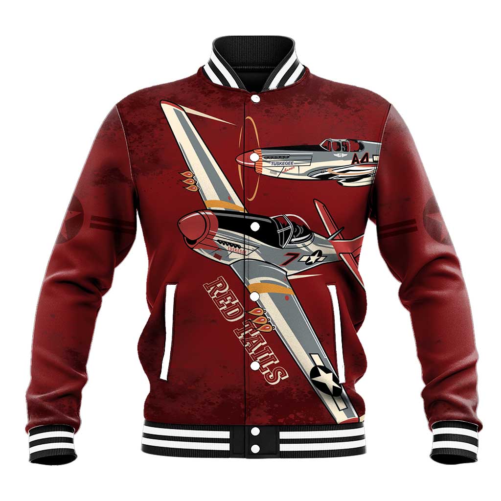 Tuskegee Airmen Spit Fire 477th Baseball Jacket Crimson Grunge - Wonder Print Shop