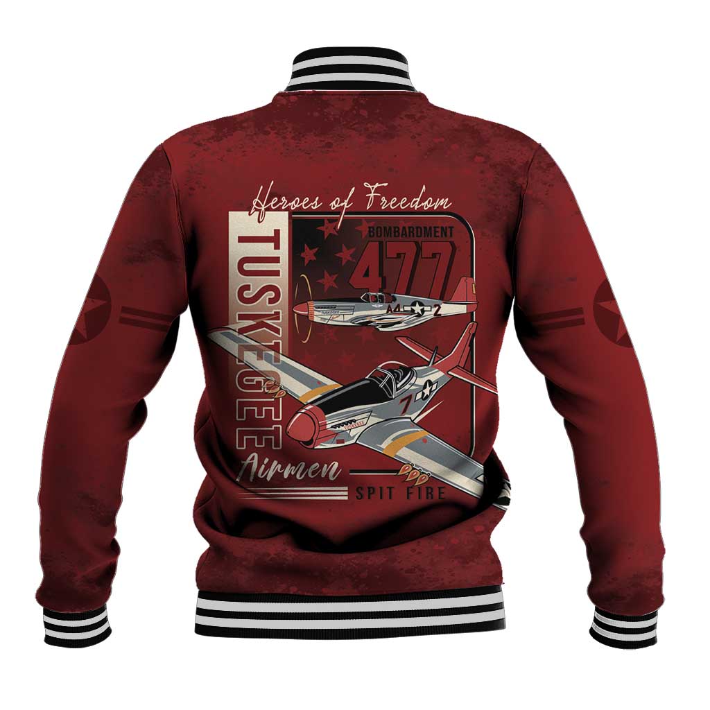 Tuskegee Airmen Spit Fire 477th Baseball Jacket Crimson Grunge - Wonder Print Shop