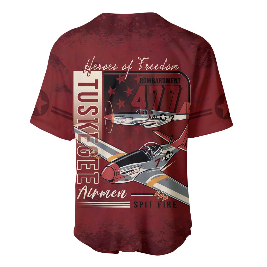 Tuskegee Airmen Spit Fire 477th Baseball Jersey Crimson Grunge - Wonder Print Shop