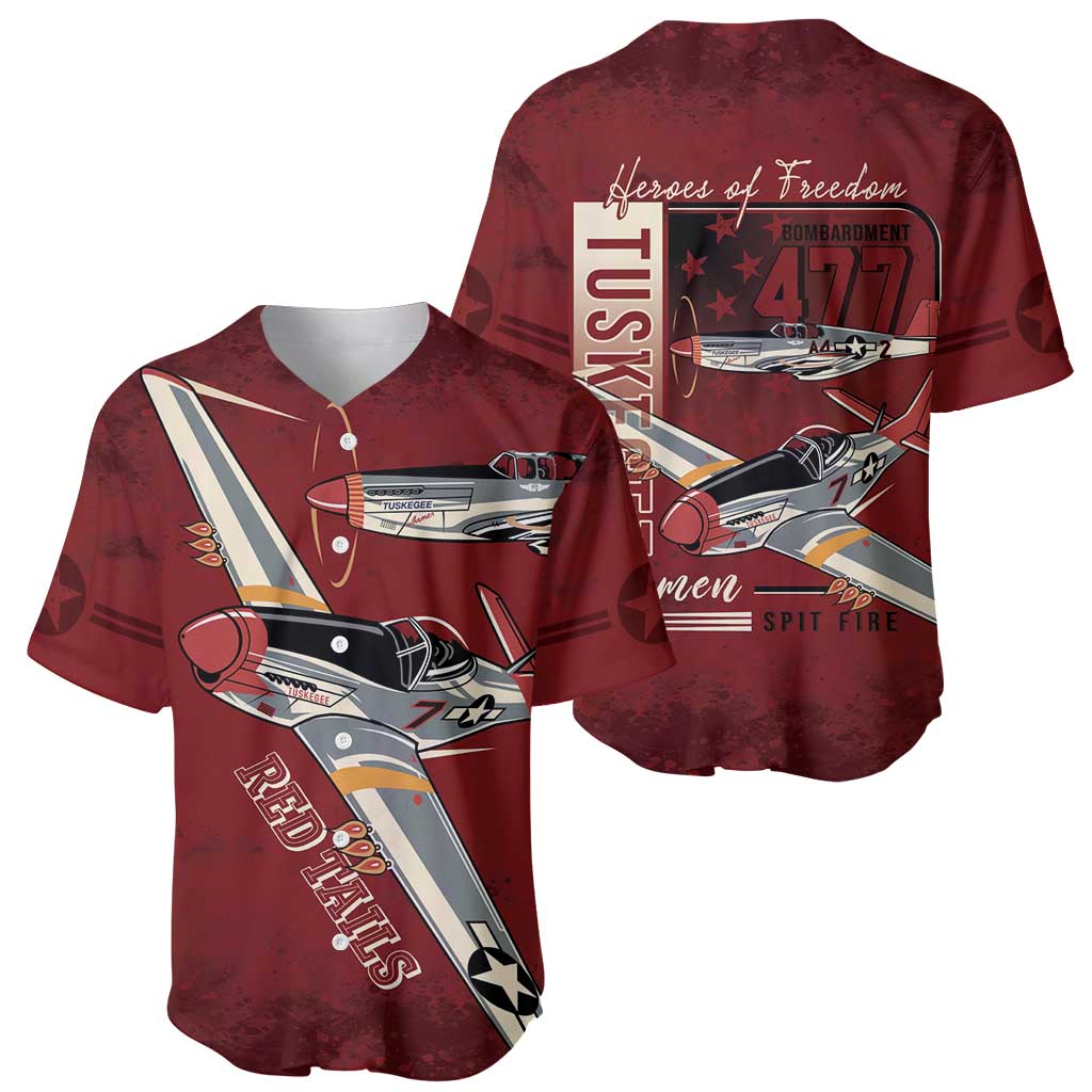Tuskegee Airmen Spit Fire 477th Baseball Jersey Crimson Grunge - Wonder Print Shop