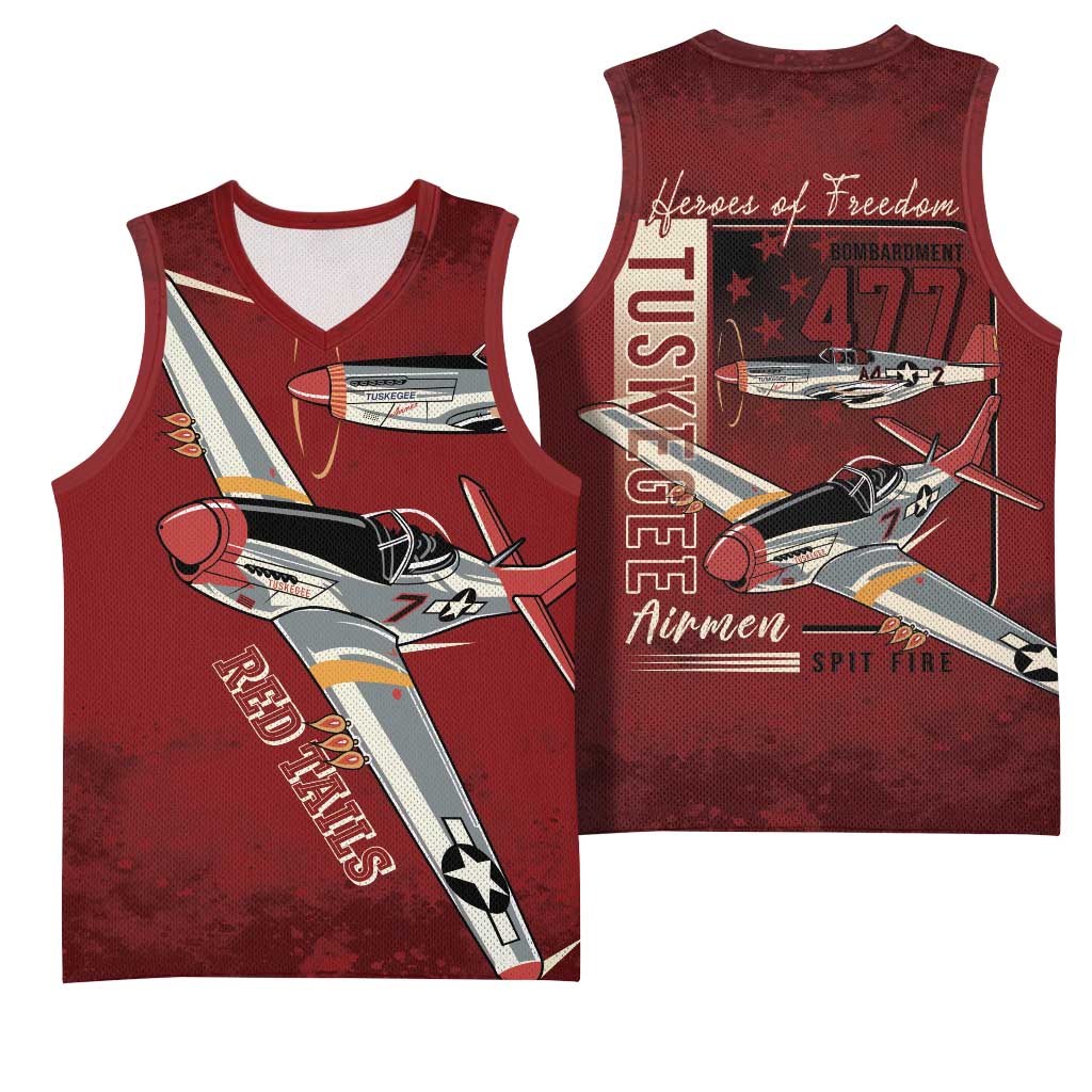 Tuskegee Airmen Spit Fire 477th Basketball Jersey Crimson Grunge - Wonder Print Shop