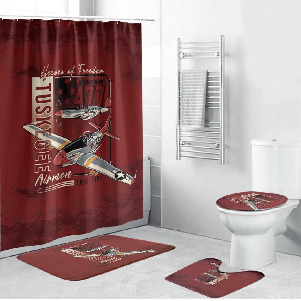 Tuskegee Airmen Spit Fire 477th Bathroom Set Crimson Grunge - Wonder Print Shop