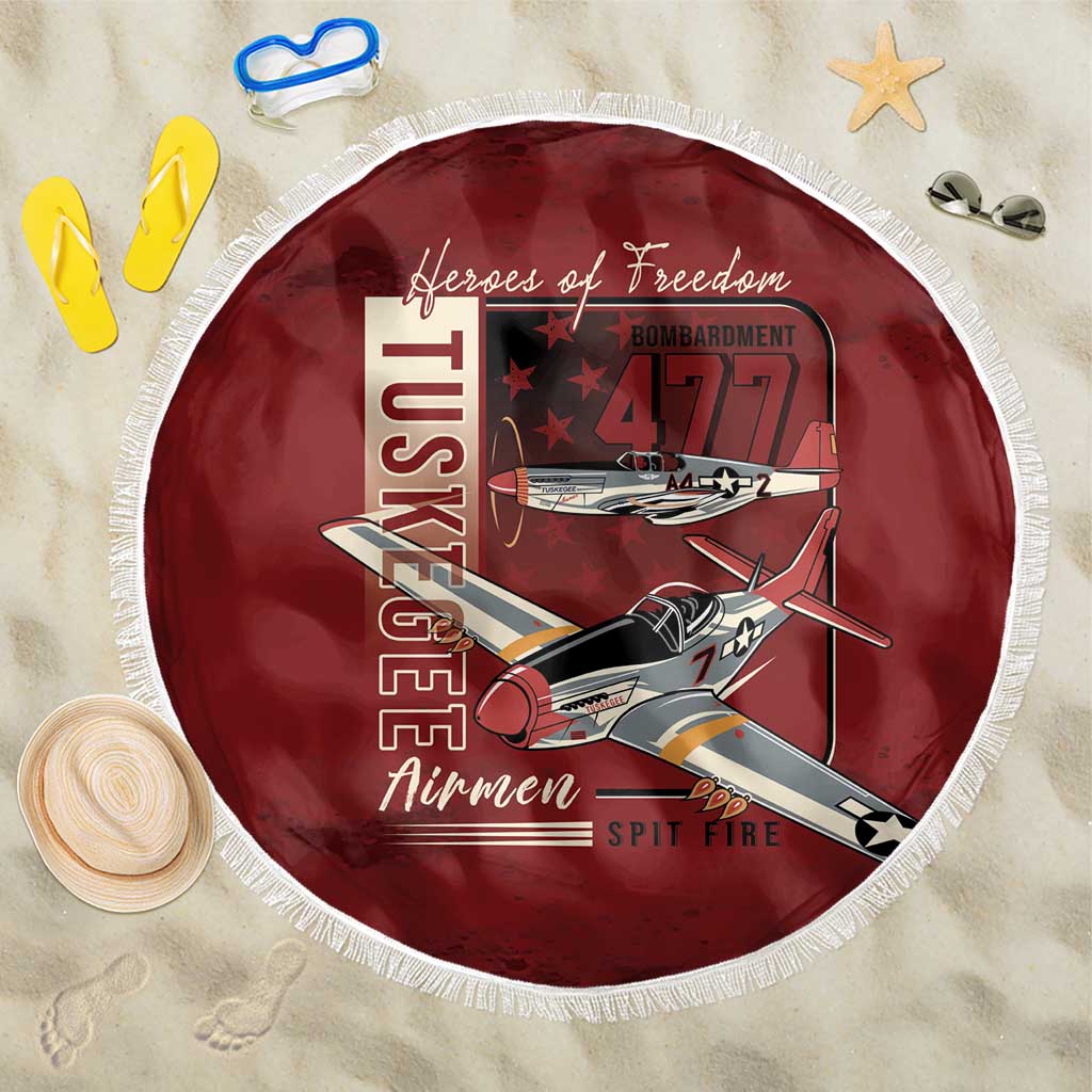 Tuskegee Airmen Spit Fire 477th Beach Blanket Crimson Grunge - Wonder Print Shop