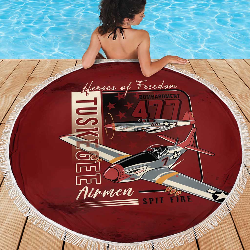 Tuskegee Airmen Spit Fire 477th Beach Blanket Crimson Grunge - Wonder Print Shop