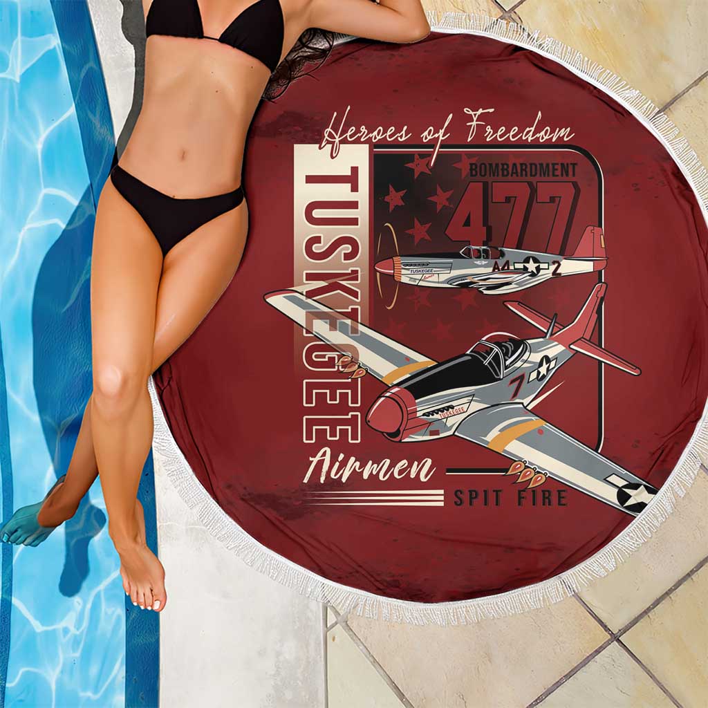 Tuskegee Airmen Spit Fire 477th Beach Blanket Crimson Grunge - Wonder Print Shop