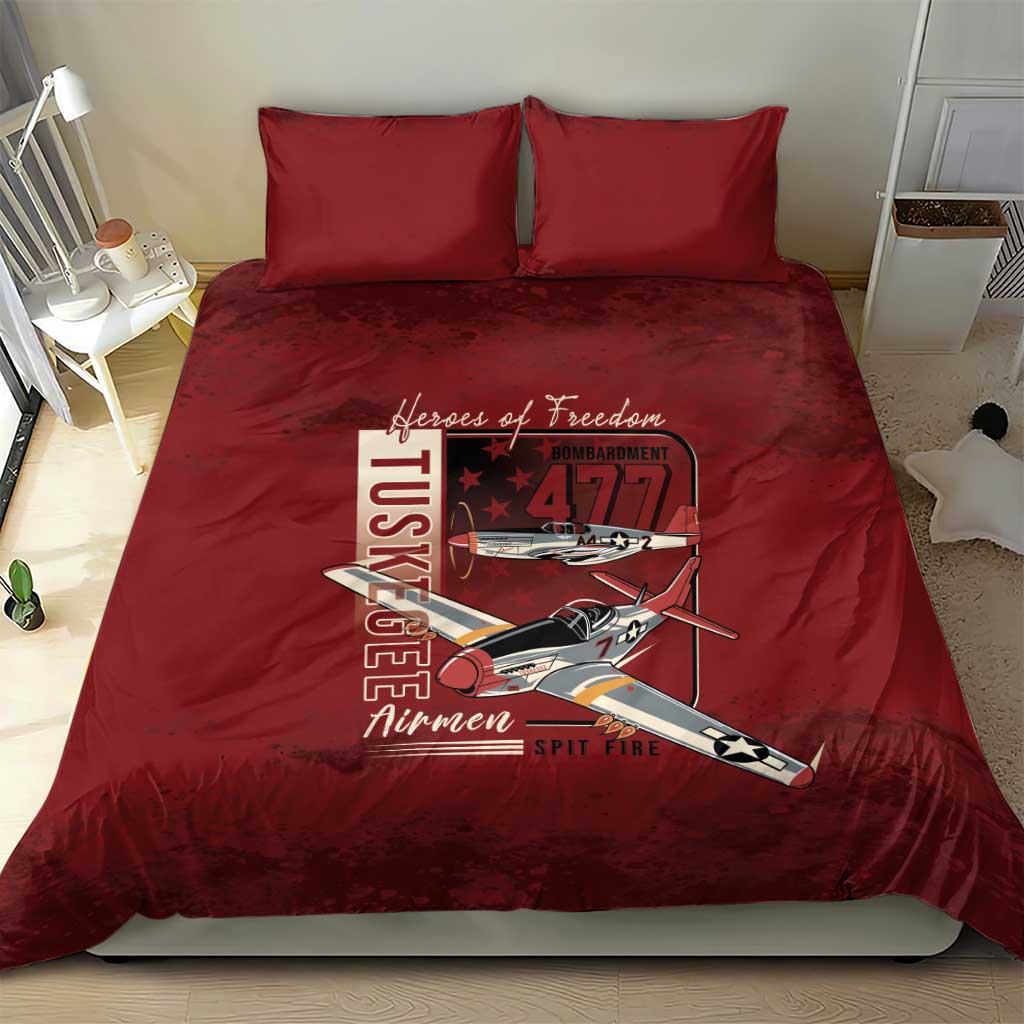 Tuskegee Airmen Spit Fire 477th Bedding Set Crimson Grunge - Wonder Print Shop