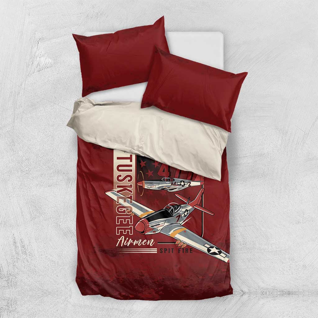 Tuskegee Airmen Spit Fire 477th Bedding Set Crimson Grunge - Wonder Print Shop