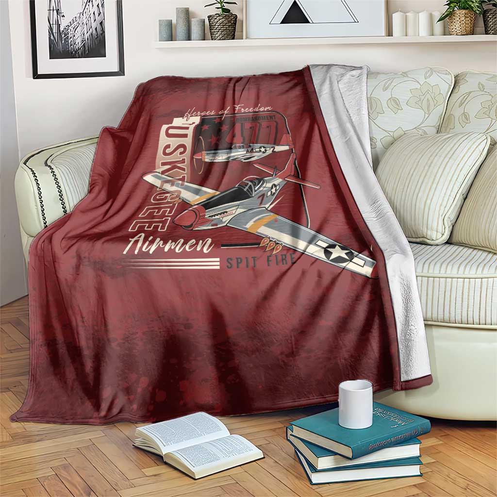 Tuskegee Airmen Spit Fire 477th Blanket Crimson Grunge - Wonder Print Shop