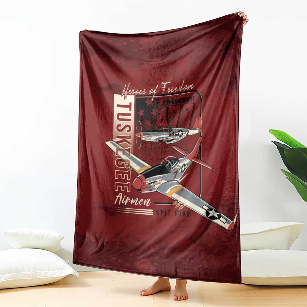 Tuskegee Airmen Spit Fire 477th Blanket Crimson Grunge - Wonder Print Shop