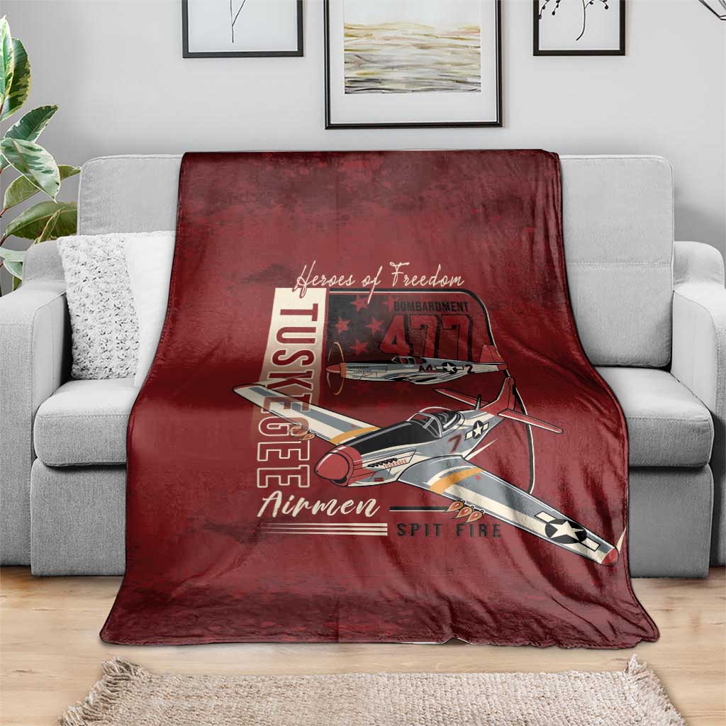 Tuskegee Airmen Spit Fire 477th Blanket Crimson Grunge - Wonder Print Shop