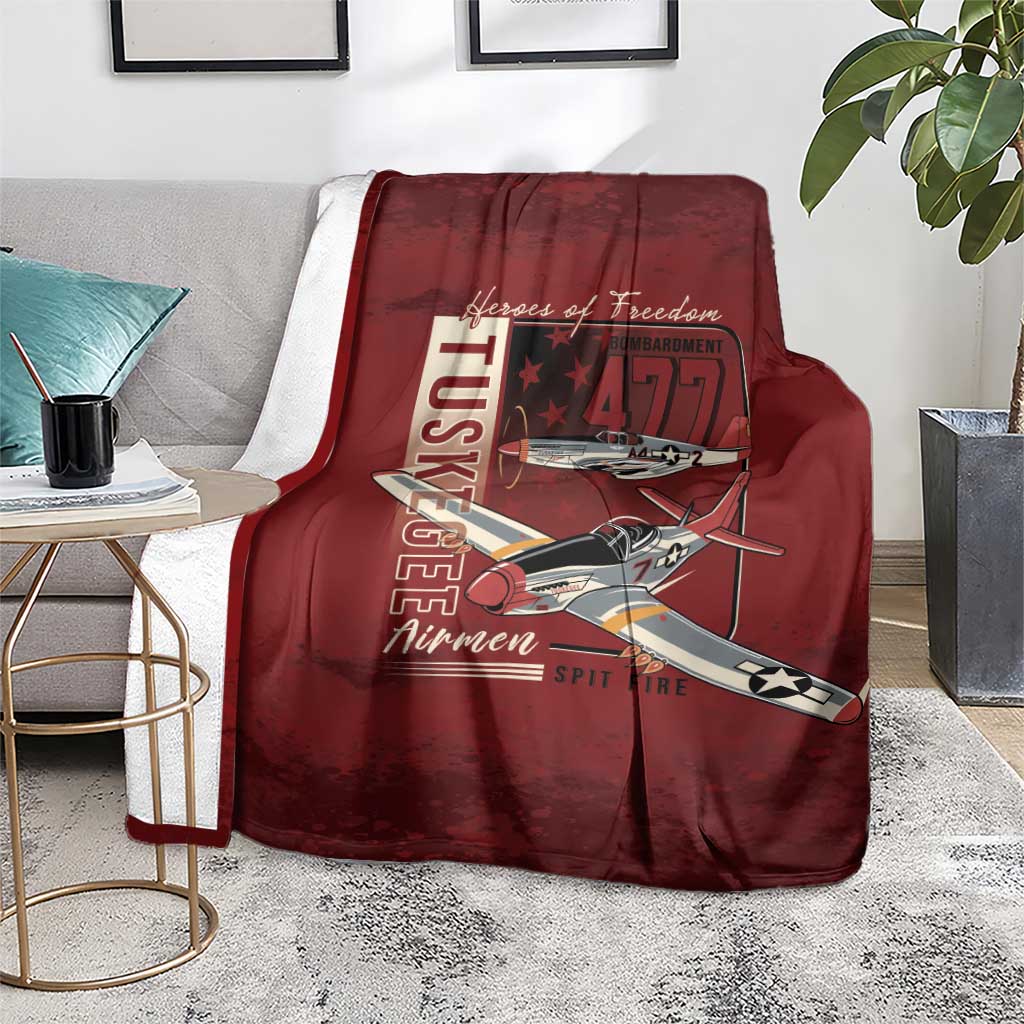 Tuskegee Airmen Spit Fire 477th Blanket Crimson Grunge - Wonder Print Shop