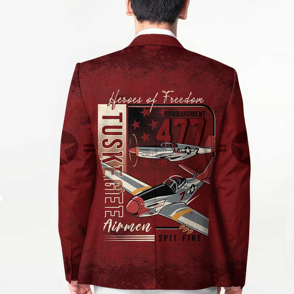 Tuskegee Airmen Spit Fire 477th Blazer Crimson Grunge - Wonder Print Shop