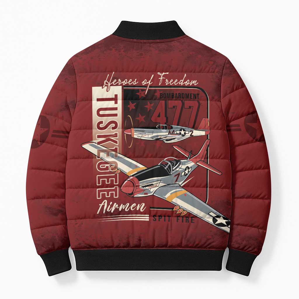 Tuskegee Airmen Spit Fire 477th Bomber Puffer Jacket Crimson Grunge - Wonder Print Shop
