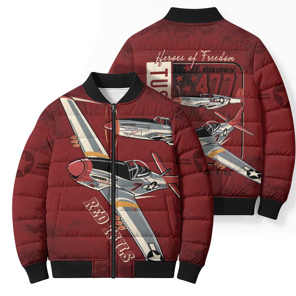 Tuskegee Airmen Spit Fire 477th Bomber Puffer Jacket Crimson Grunge - Wonder Print Shop