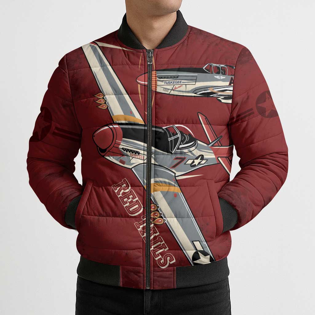 Tuskegee Airmen Spit Fire 477th Bomber Puffer Jacket Crimson Grunge - Wonder Print Shop
