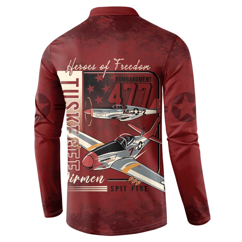 Tuskegee Airmen Spit Fire 477th Button Sweatshirt Crimson Grunge - Wonder Print Shop