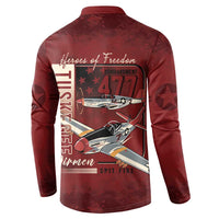 Tuskegee Airmen Spit Fire 477th Button Sweatshirt Crimson Grunge - Wonder Print Shop