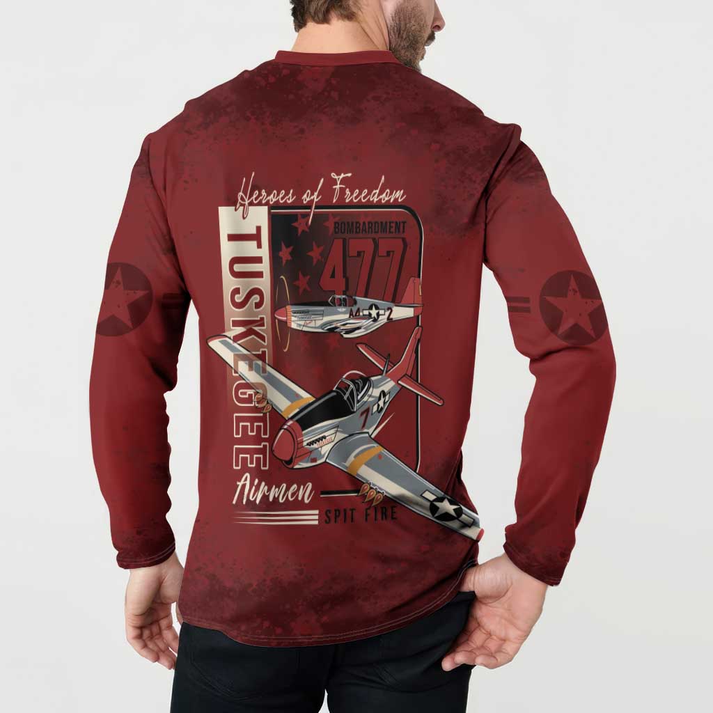 Tuskegee Airmen Spit Fire 477th Button Sweatshirt Crimson Grunge - Wonder Print Shop