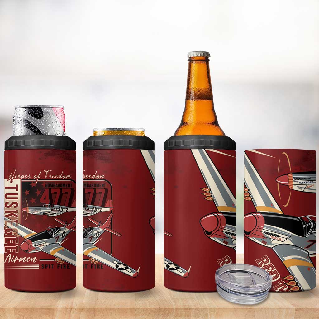 Tuskegee Airmen Spit Fire 477th 4 in 1 Can Cooler Tumbler Crimson Grunge - Wonder Print Shop