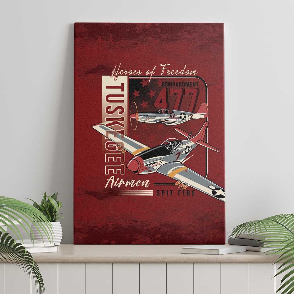 Tuskegee Airmen Spit Fire 477th Canvas Wall Art Crimson Grunge - Wonder Print Shop