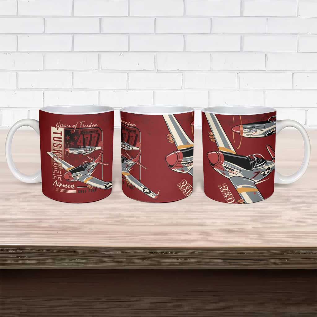Tuskegee Airmen Spit Fire 477th Ceramic Mug Crimson Grunge - Wonder Print Shop