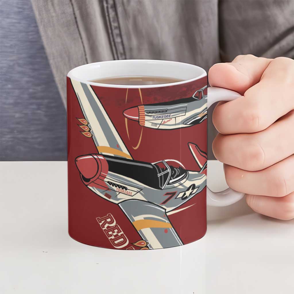 Tuskegee Airmen Spit Fire 477th Ceramic Mug Crimson Grunge - Wonder Print Shop