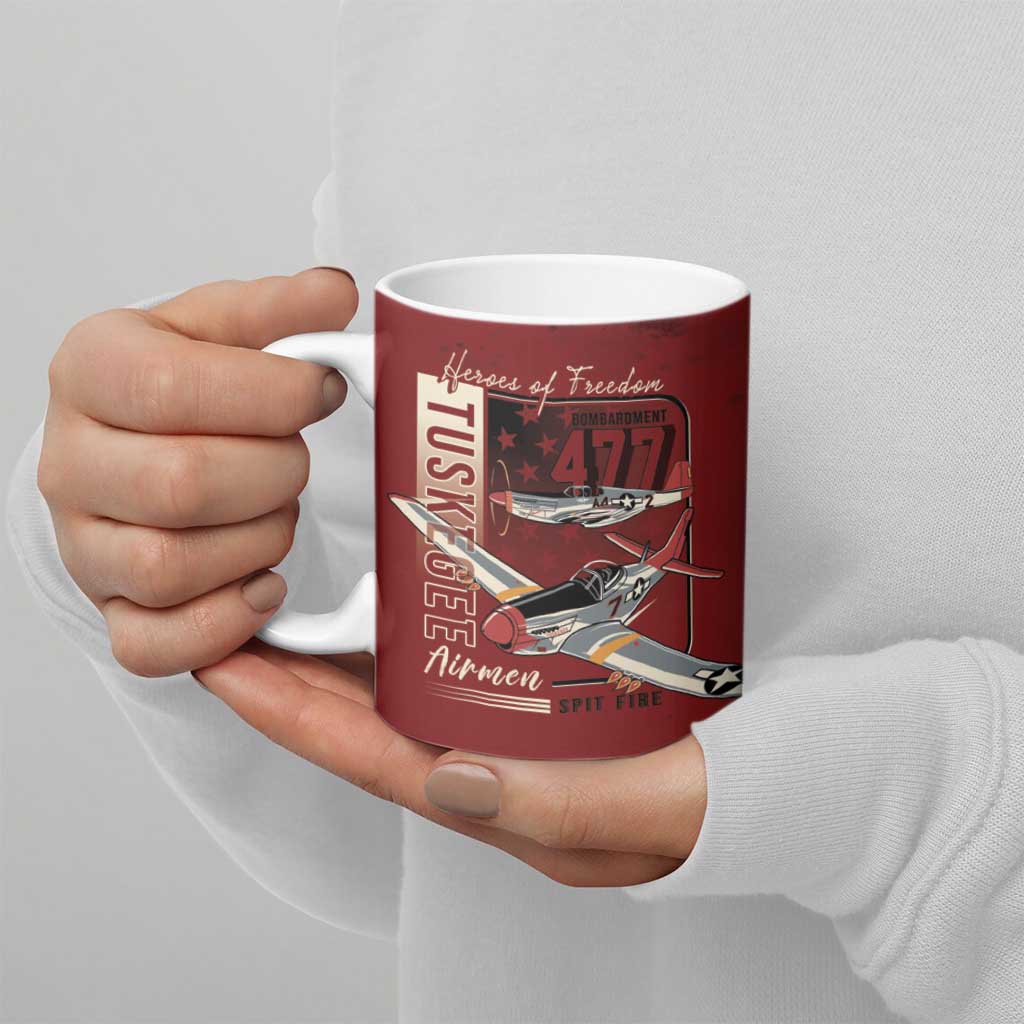 Tuskegee Airmen Spit Fire 477th Ceramic Mug Crimson Grunge - Wonder Print Shop
