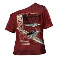 Tuskegee Airmen Spit Fire 477th Cross Shoulder Shirt Crimson Grunge - Wonder Print Shop